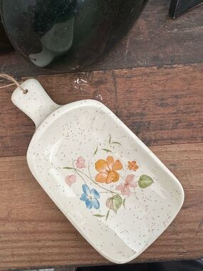 Ceramic Floral Serving Dish - White with Multicolor Flowers